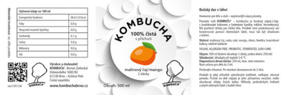 Kombucha – Malinový čaj s příchutí manga - etiketa